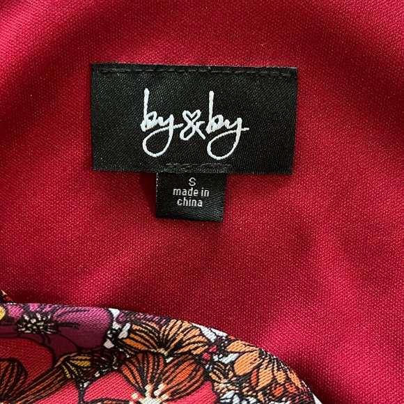 By & by burgandy red floral, spaghetti strap, tiered dress - Picture 3 of 10